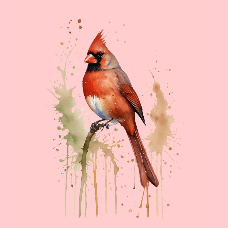 Nördlicher Kardinal Aquarell - Lebendiger Vogel