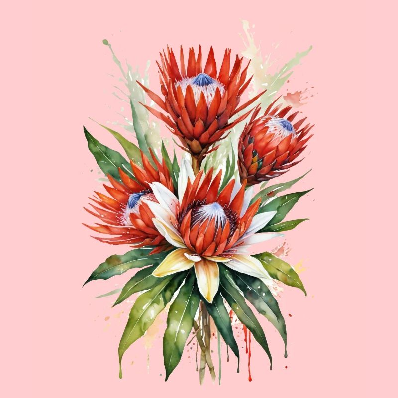 Fleurs de Protea Art de l’aquarelle | Botanique élégant