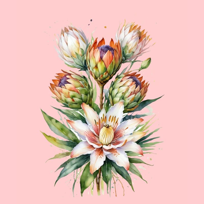 Exquise Aquarelle Botanique Fleurs Protea