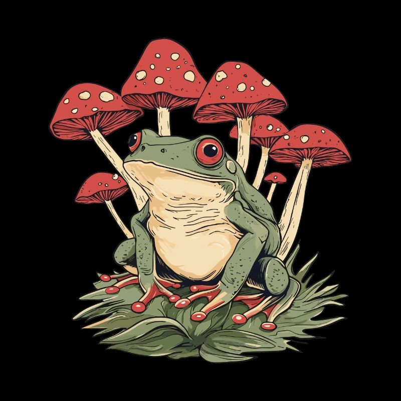 Grenouille cottagecore aux champignons