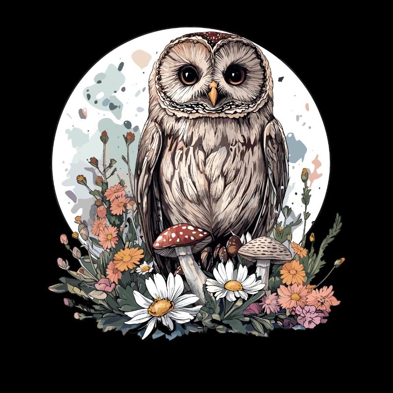 Cottagecore hibou avec des fleurs