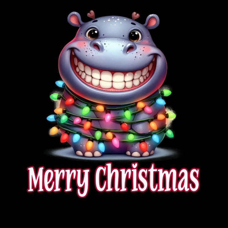 Hippo Nilpferd mit Lichterkette Merry Christmas