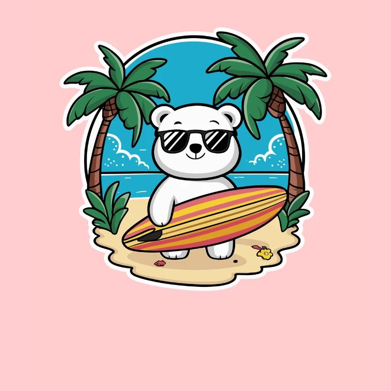 Cooler Eisbär Am Strand Mit Surfbrett