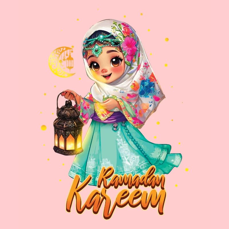 Eid Mubarak Mädchen Mit Laterne Ramadan Kareem