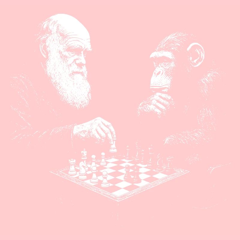 Charles Darwin joue aux échecs avec un singe
