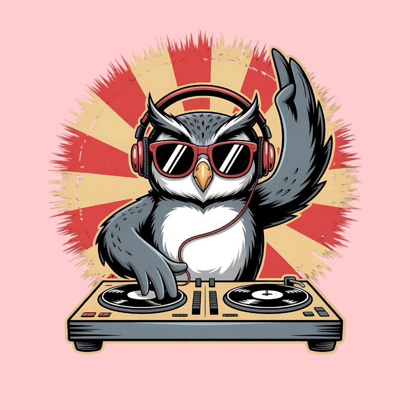 DJ Eule mit Turntables