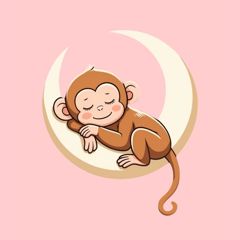 Sleeping monkey on moon pillow