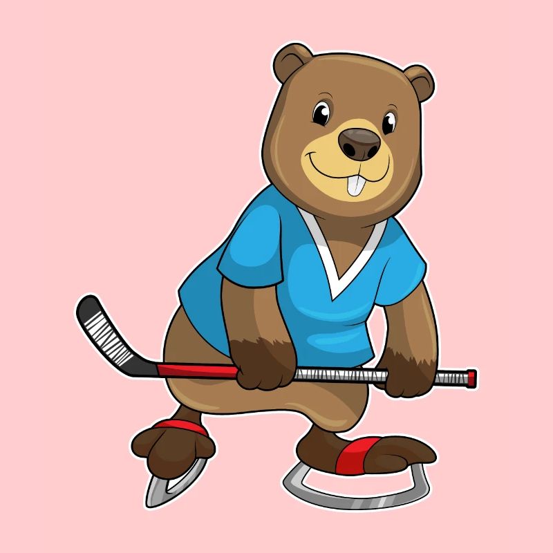 Biber beim Eishockey mit Eishockeyschläger