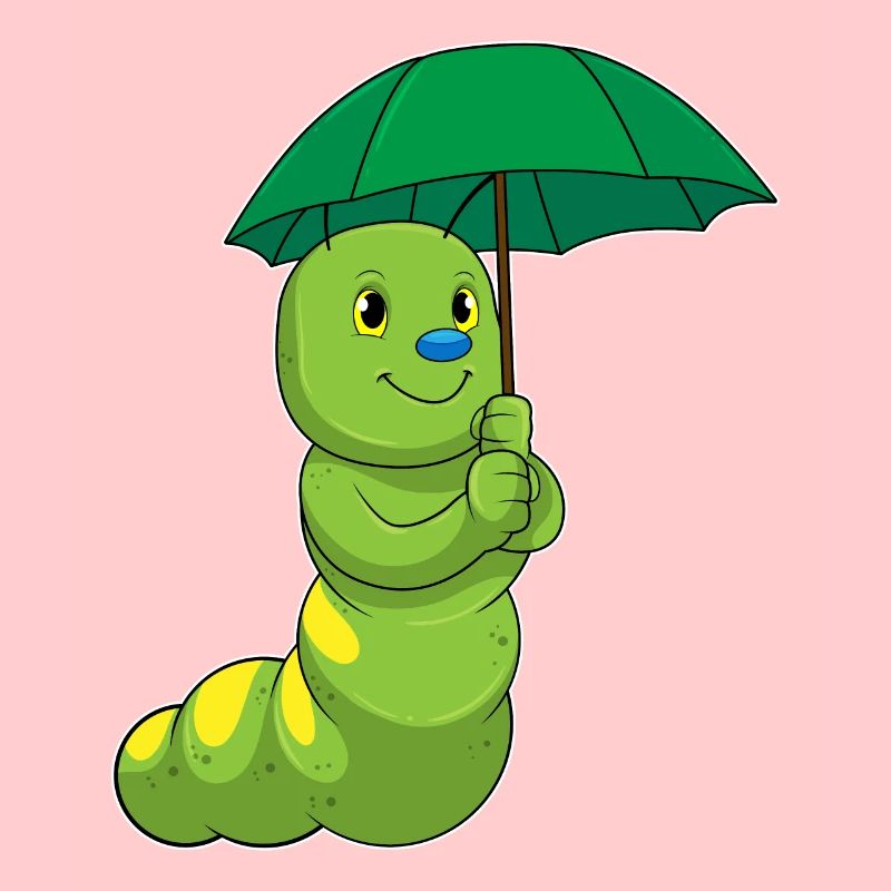 Raupe bei Regen mit Regenschirm