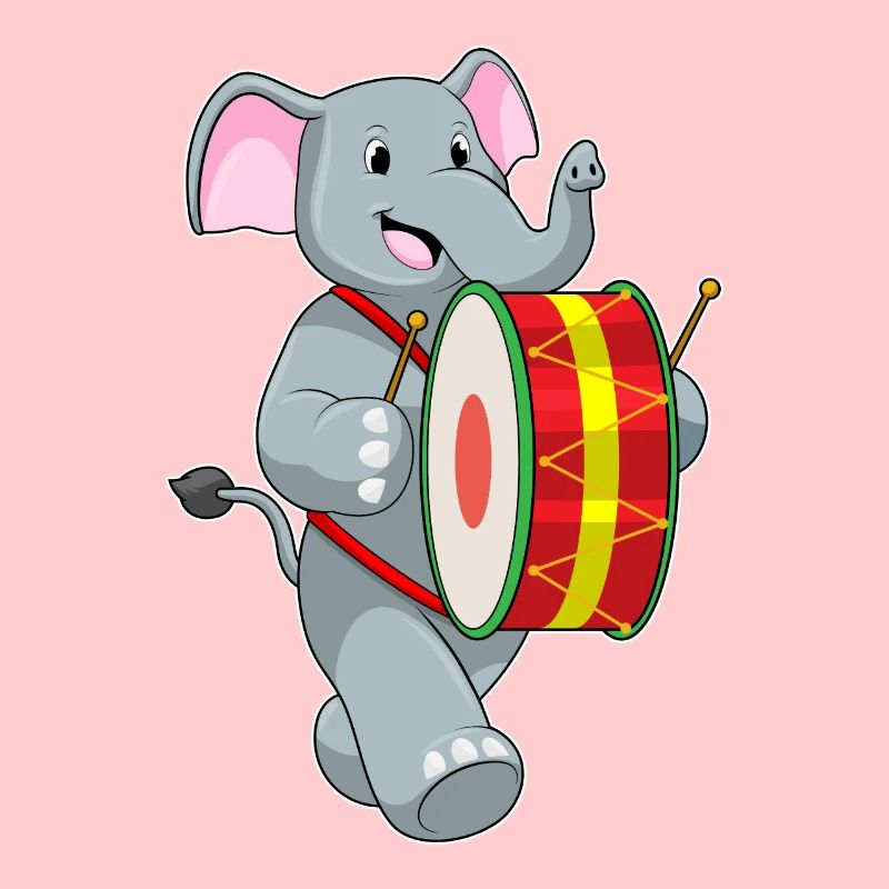 Elefant als Musiker mit Trommel