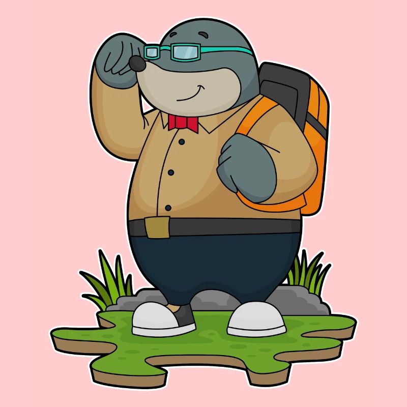 Mole as a hiker with backpack