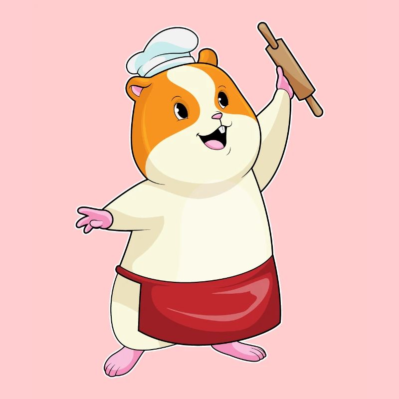 Hamster as a baker with rolling pin