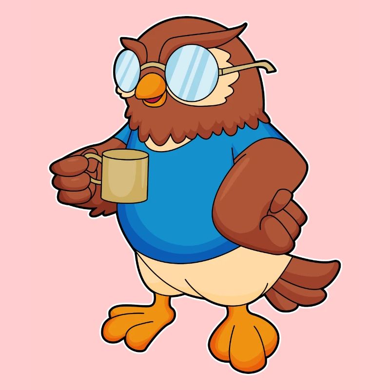 Eule mit Kaffeebecher