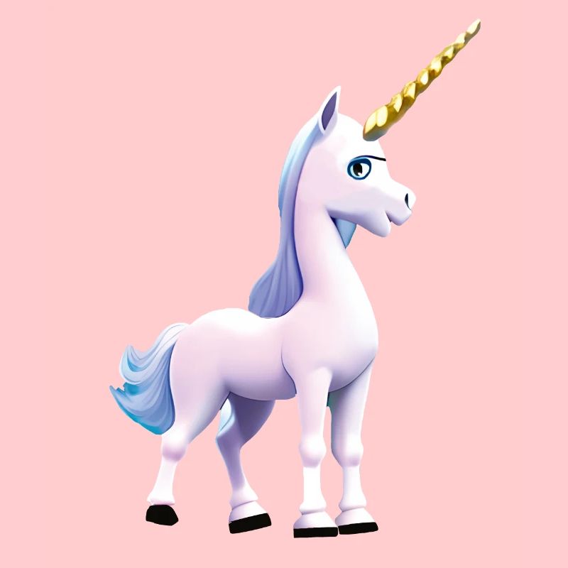 Licorne en rose avec queue bleue