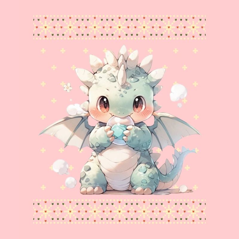 Dragon kawaii dans le style pull de Noël moche