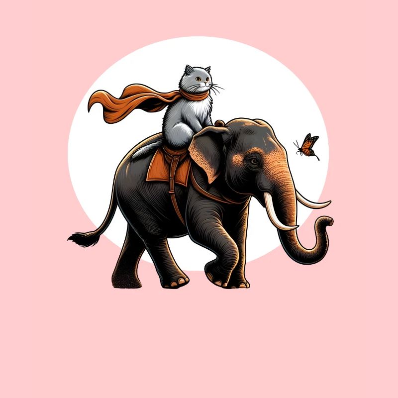 Fier chat chevauchant un éléphant