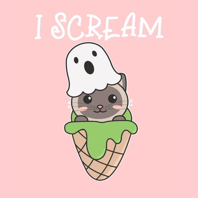Chat Halloween Ghost I Scream Ice Cream Jeu de mots