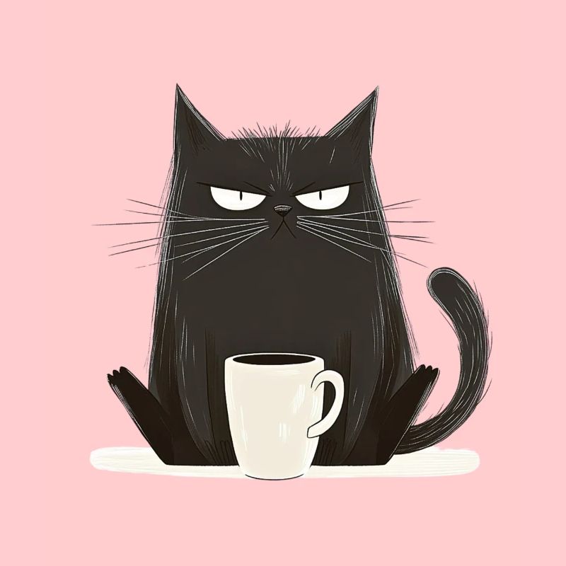 Chat avec du café - Style dessin animé