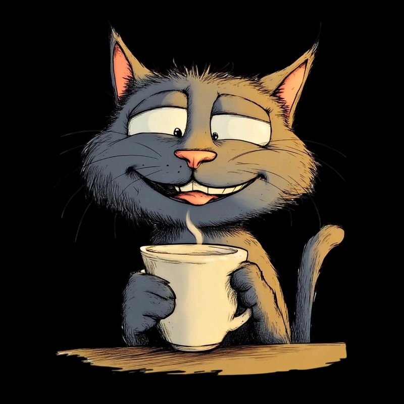 Satisfied Cat with Coffee - Comic Style