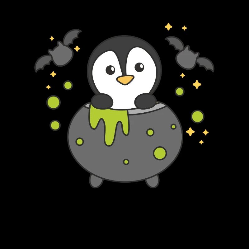 Pingouin Joyeux Halloween Bâton de Chaudron de Sorcière