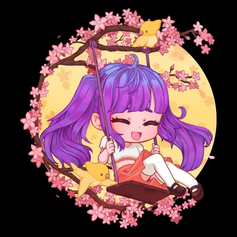 Chibi-Mädchen auf der Schaukel