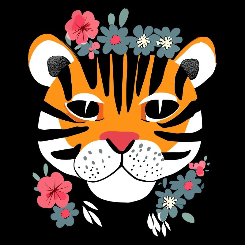 Tiger head with flowers