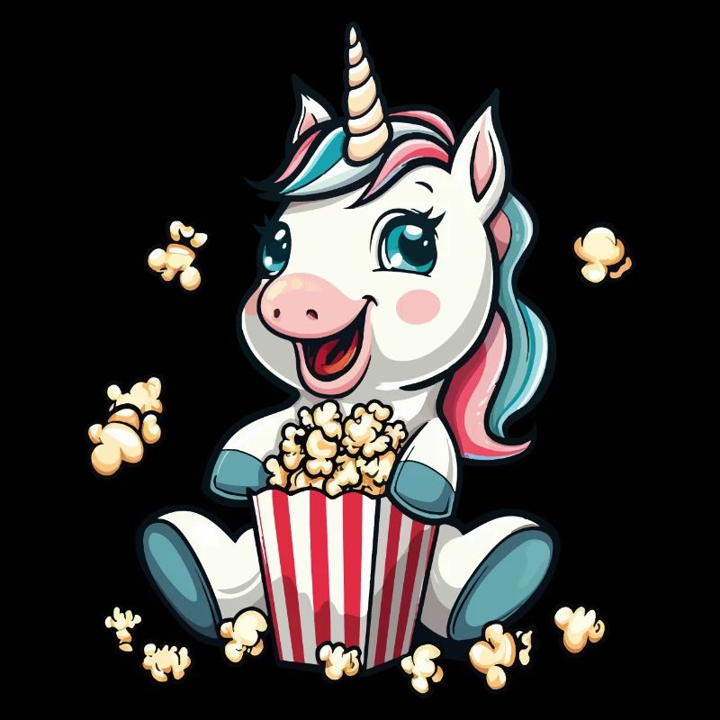 Licorne excitée avec un seau à pop-corn