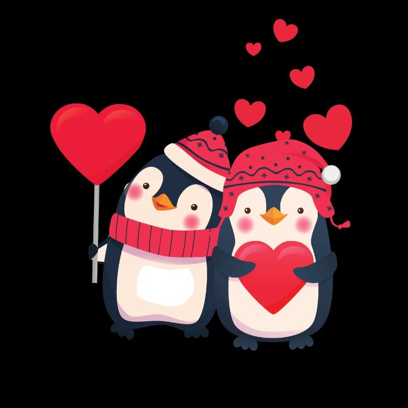 Couple de pingouins avec coeur