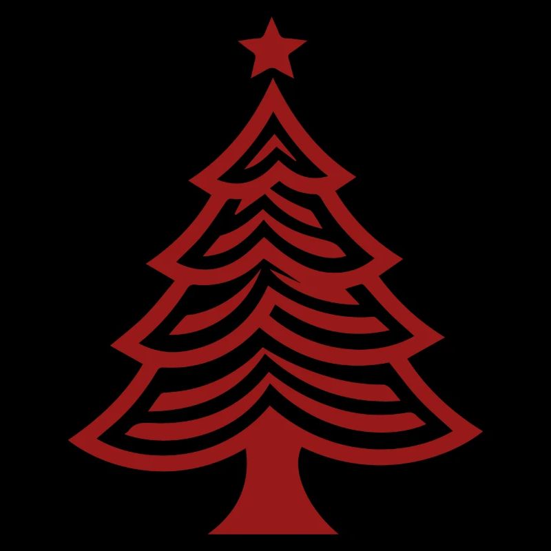 Red Christmas Tree Fir Tree Emblem - Simple