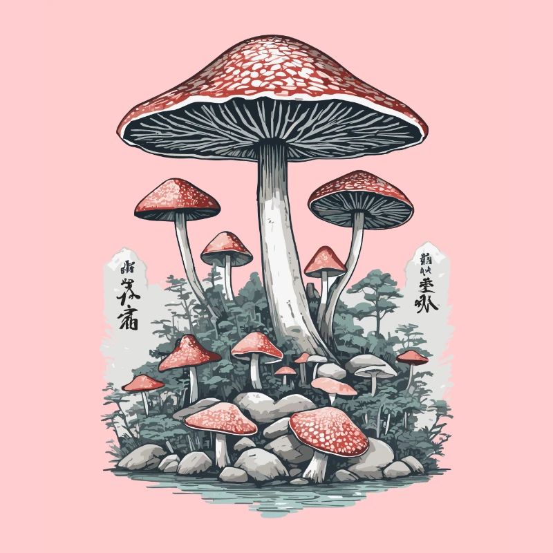 Japanese Toadstool Vintage Ukiyo-E Mushroom Design