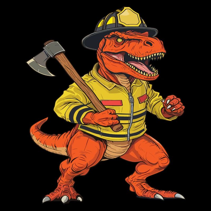 Pompier T-Rex Drôle Conception Héroïque