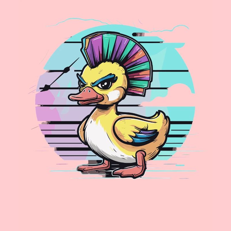Punk duck with rainbow mohawk in front