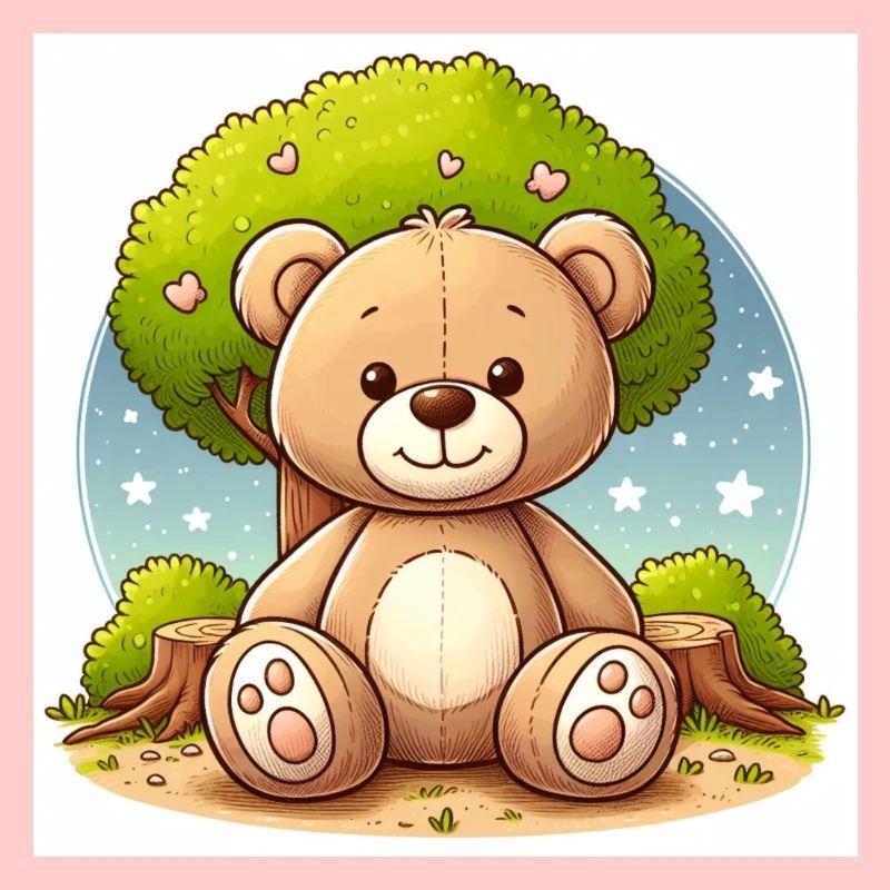 Ours en peluche devant un arbre