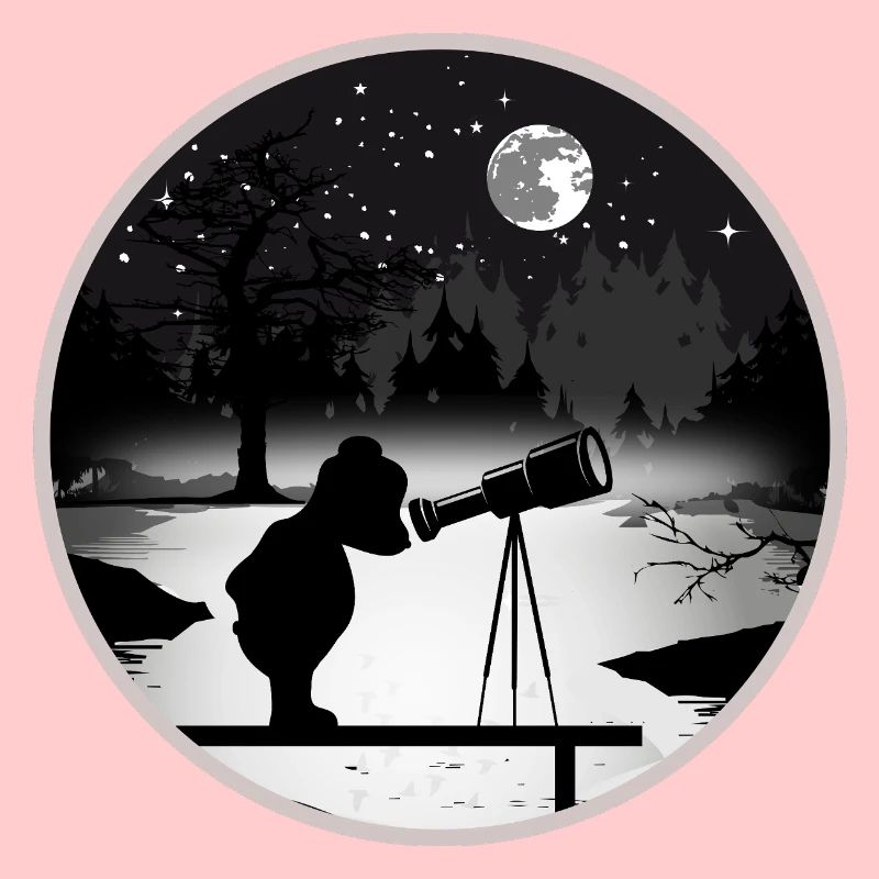 Bär mit Teleskop unter dem Sternenhimmel