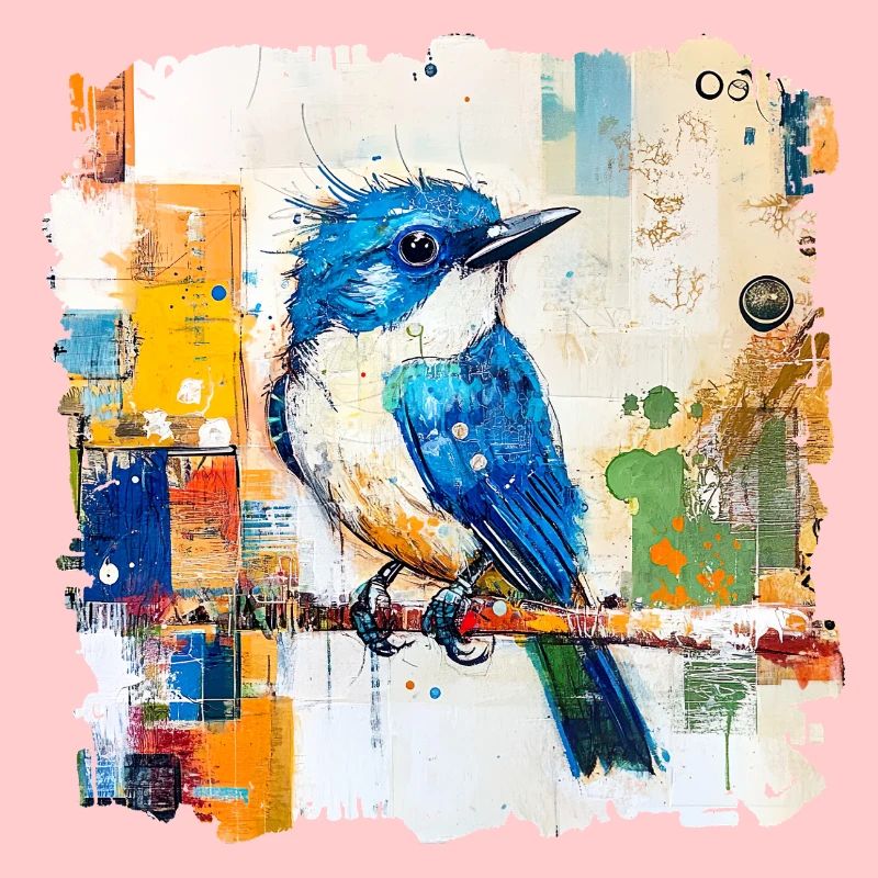 Blauer Vogel im Farbblock-Abstract