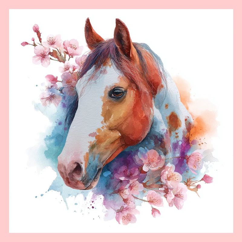 Aquarellpferd mit Blüten