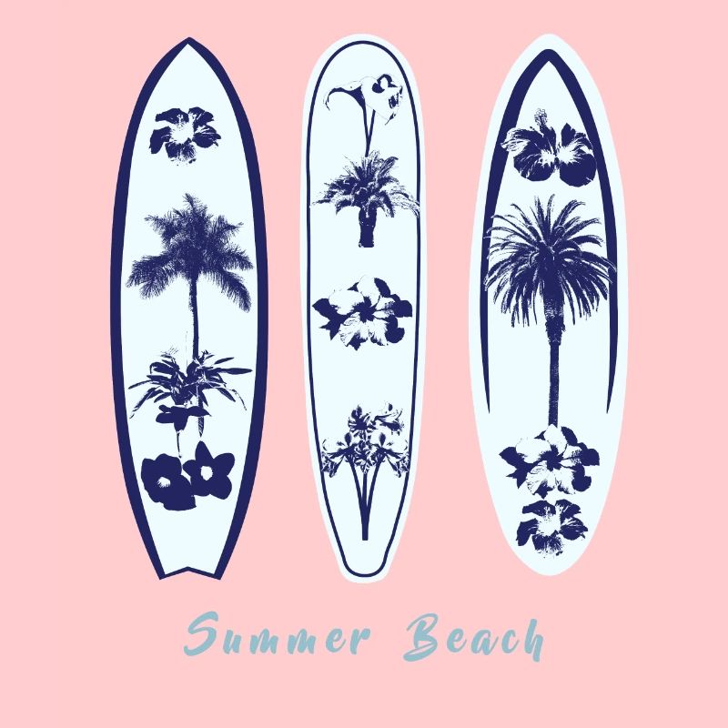 Palmiers de planche de surf, Fleur d’hibiscus, Fleur du Paradis