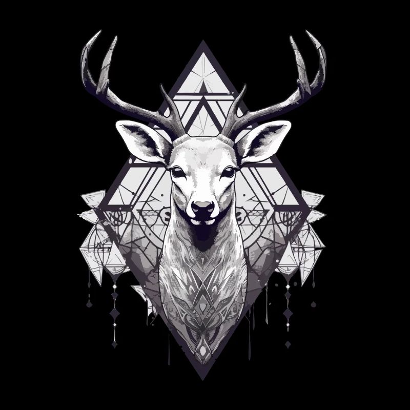 cerf noir et blanc style boho