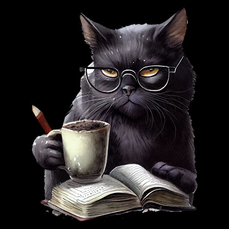 Schwarze Katze Liest Buch