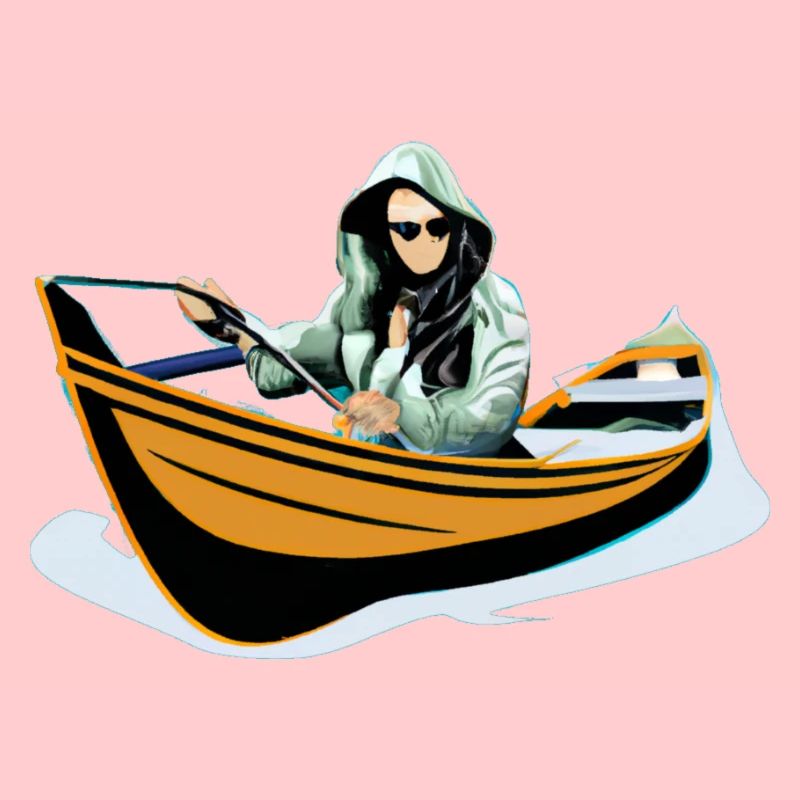 Pêcheuse dans un bateau à rames