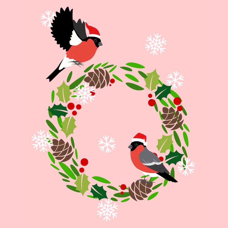 Gimpel Vogel Weihnachtsmütze Weihnachtskranz