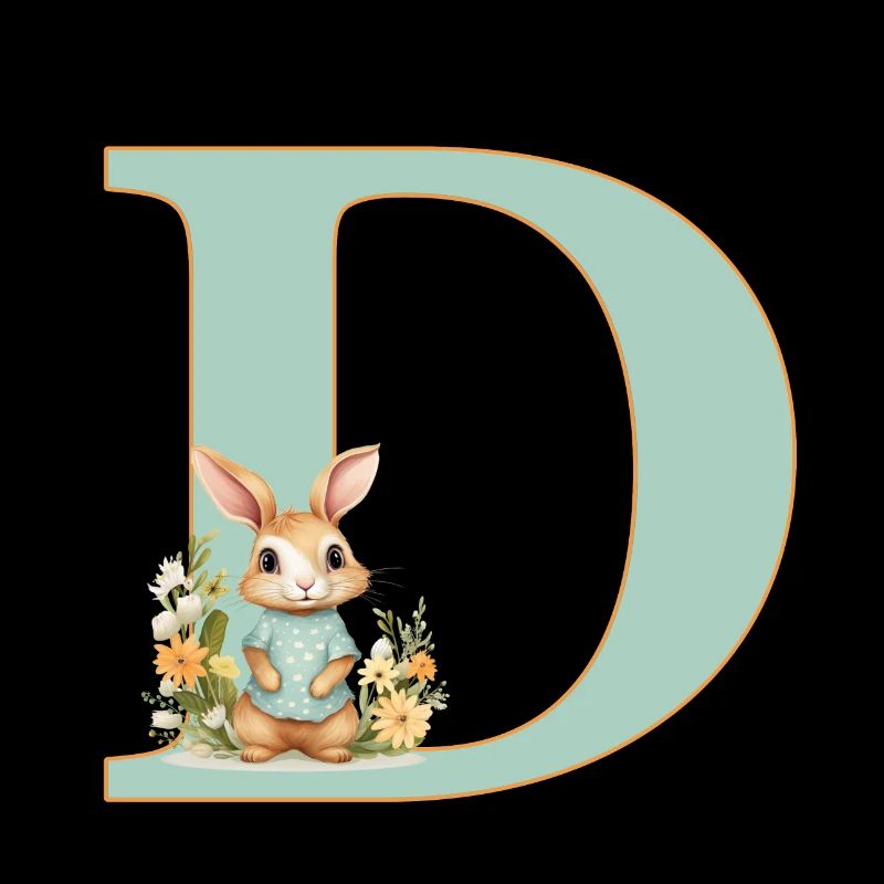 Buchstabe D, Monogramm, Blumen, Hase