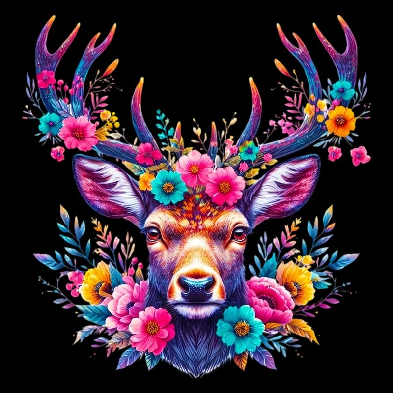 Cerf décoré de fleurs