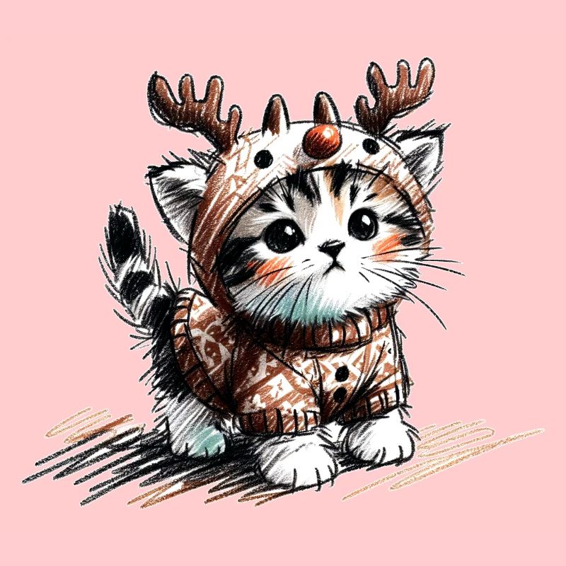 Katze mit Rentiergeweih und Pullover