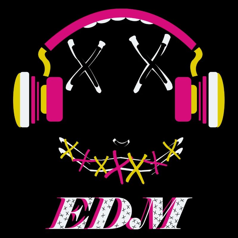 EDM Music, buntes Gesicht mit Kopfhörer