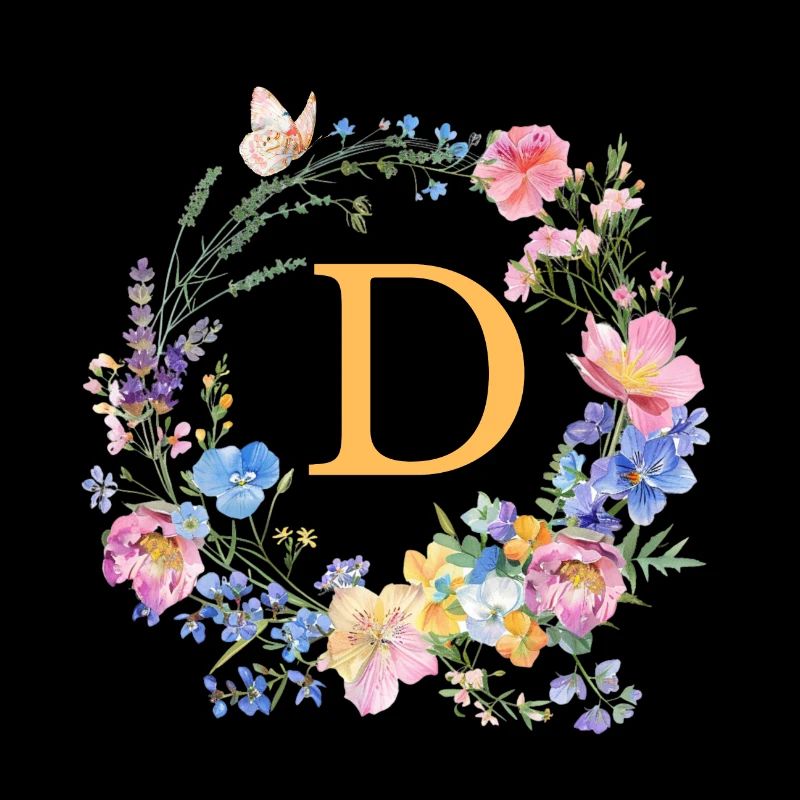 D Monogram Floral, Couronne de fleurs, personnalisable