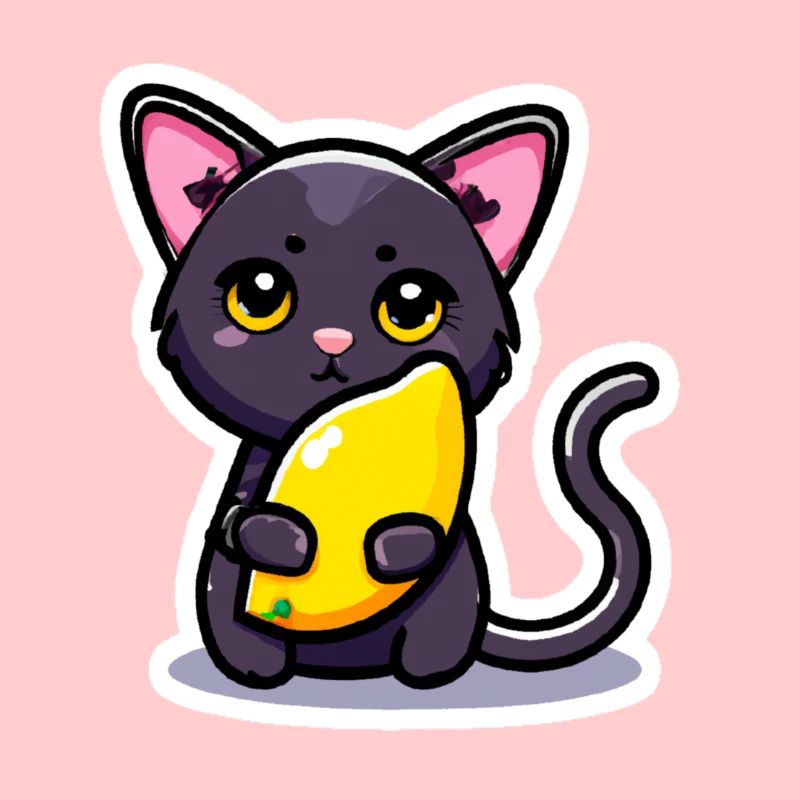 A cat and her mango - sticker style