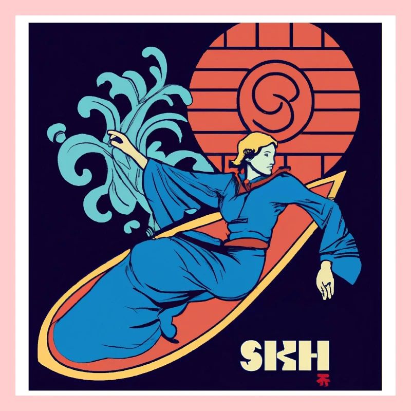Mädchen auf Surfboard Jugendstil