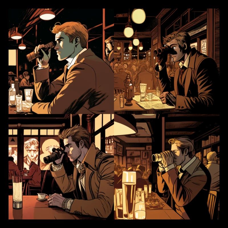 Person using binoculars to spy on target