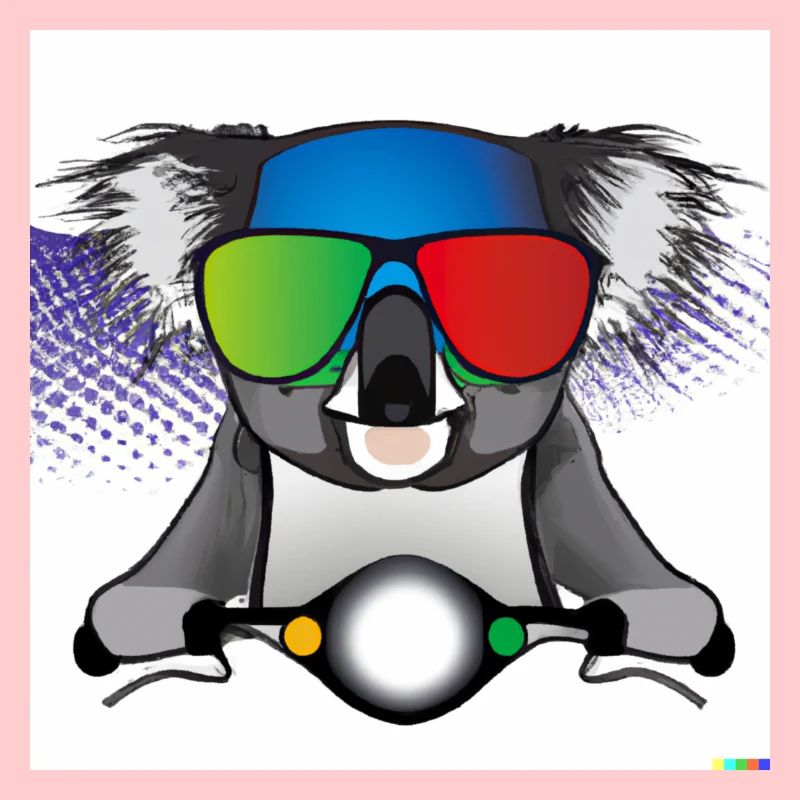Rollerfahrender Koala mit Bunter Sonnenbrille